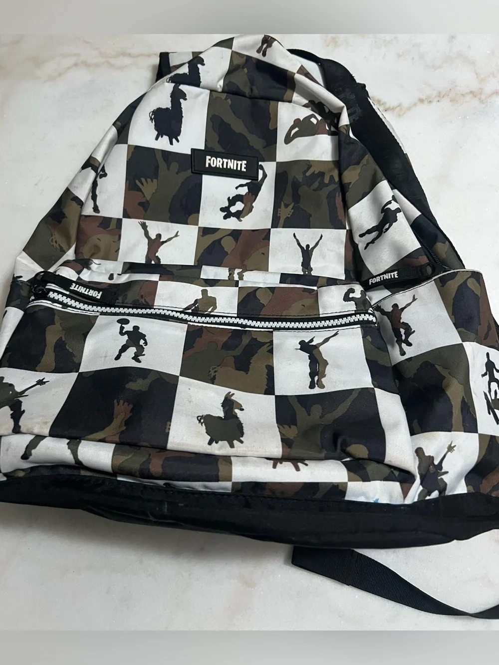 Fortnite Backpack Camo Checkered School Bag Black Multicolor Gaming Kids